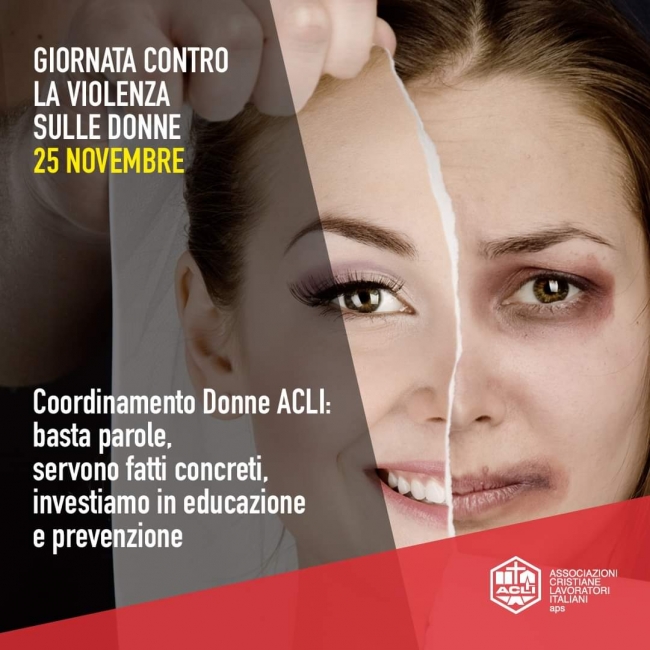 Giornata contro la violenza sulle donne, Coordinamento Donne Acli: basta parole, servono fatti concreti, investiamo in educazione e prevenzione