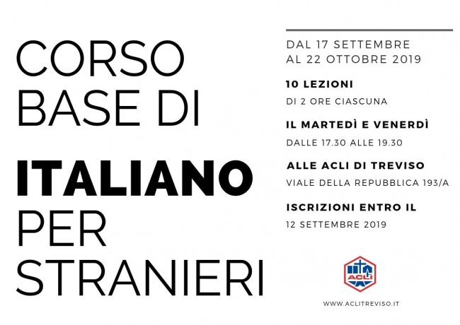 Nuovo corso base di italiano per stranieri, al via il 17 settembre 2019