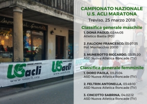 Treviso Marathon 2018: le classifiche del Campionato nazionale Us Acli Maratona
